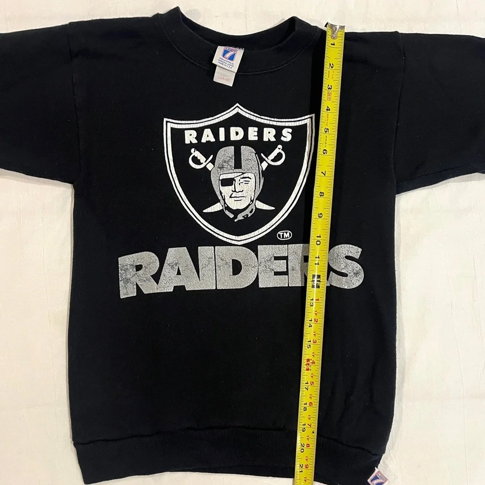90s Vintage Raiders Football NFL Black Sweatshirt (“Boy Large 14-16”) - Picture 3 of 5